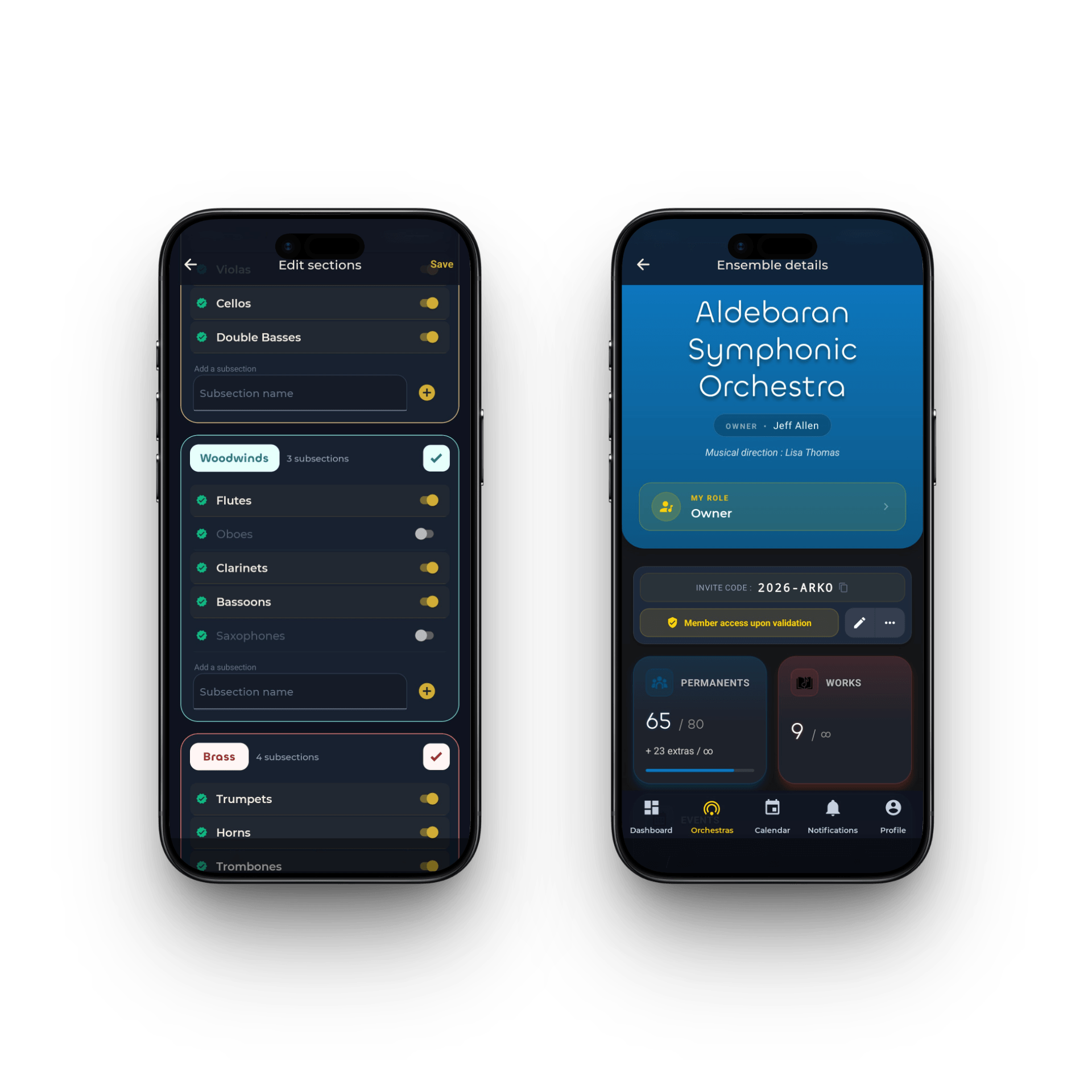 Vue d'ensemble et édition de l'orchestre