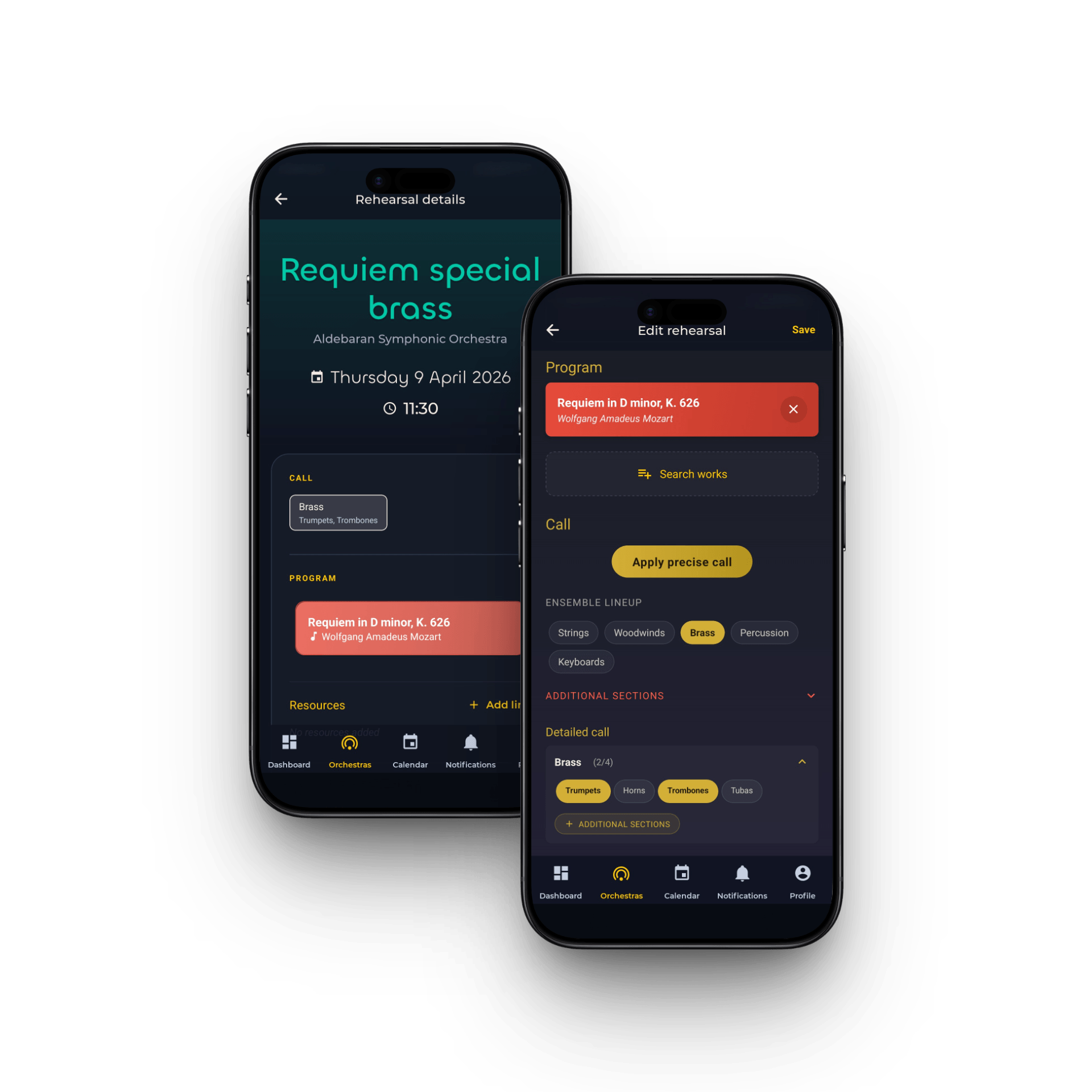 Détail d'une répétition et ciblage des musiciens
